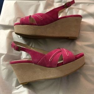 Hush Puppies Hot Pink/Tan Wedge Sandals 6M